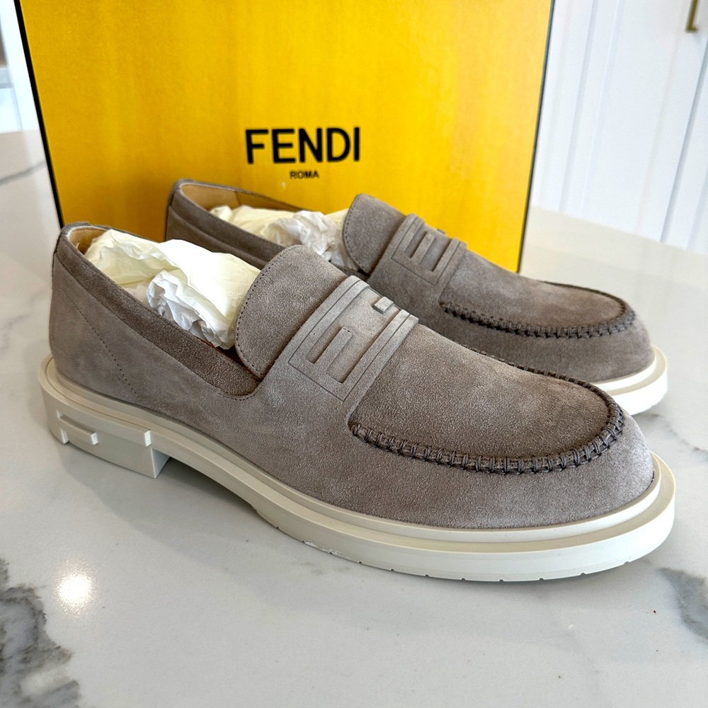 Fendi Logo Suede Loafers